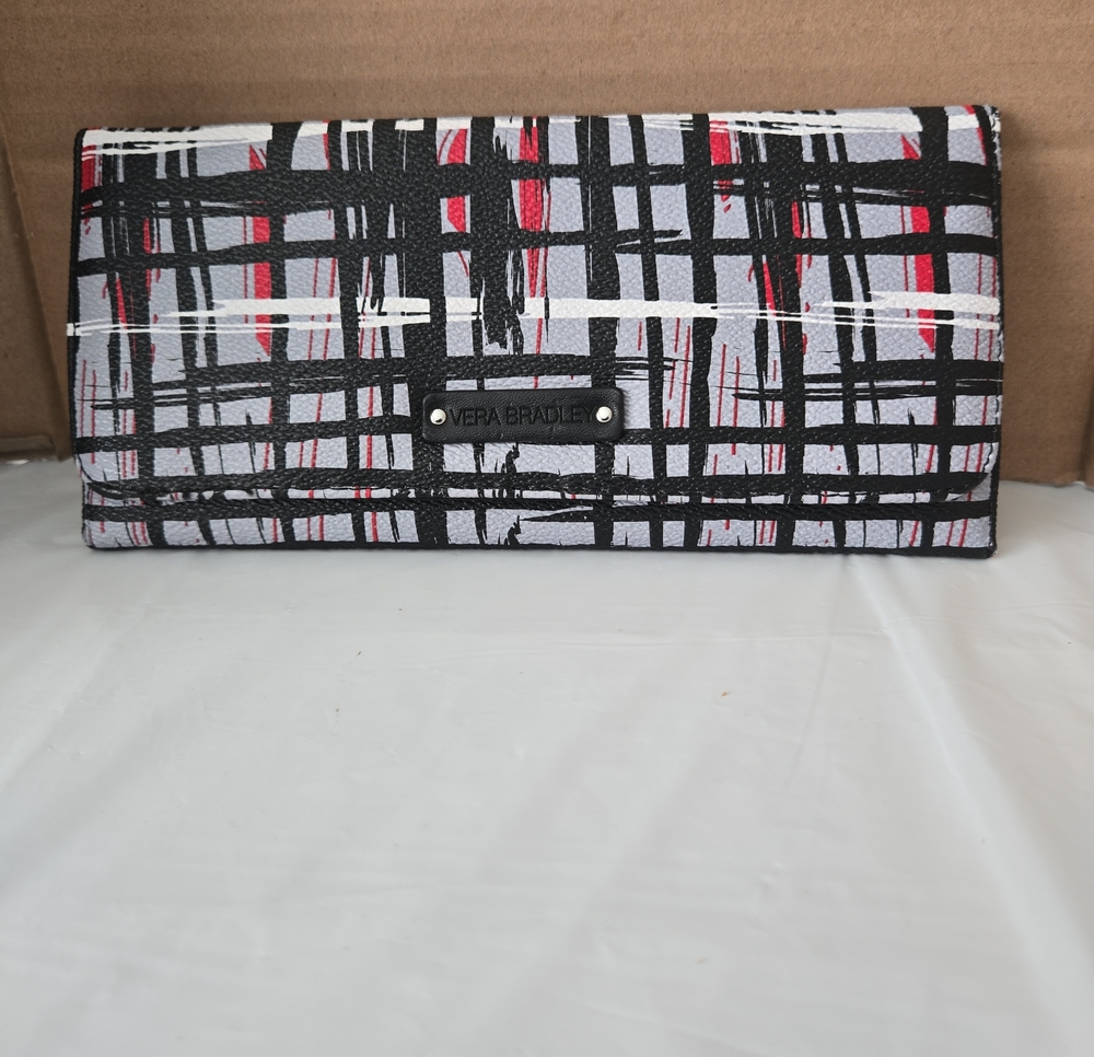 Vera Bradley Black Red White Plaid Long Wallet Continental Organizer